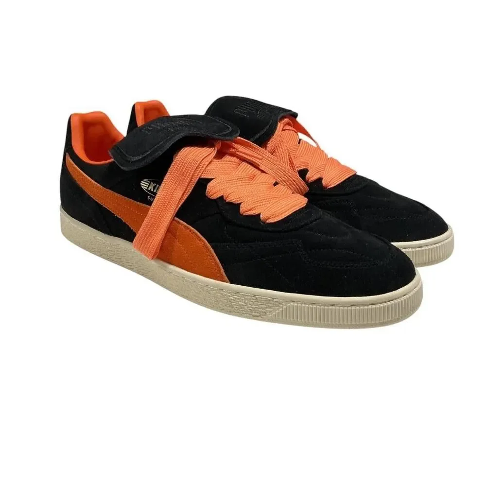 Puma King Suede Sneakers Men 14 Black Orange Fat Laces Casual Skater Shoes NEW